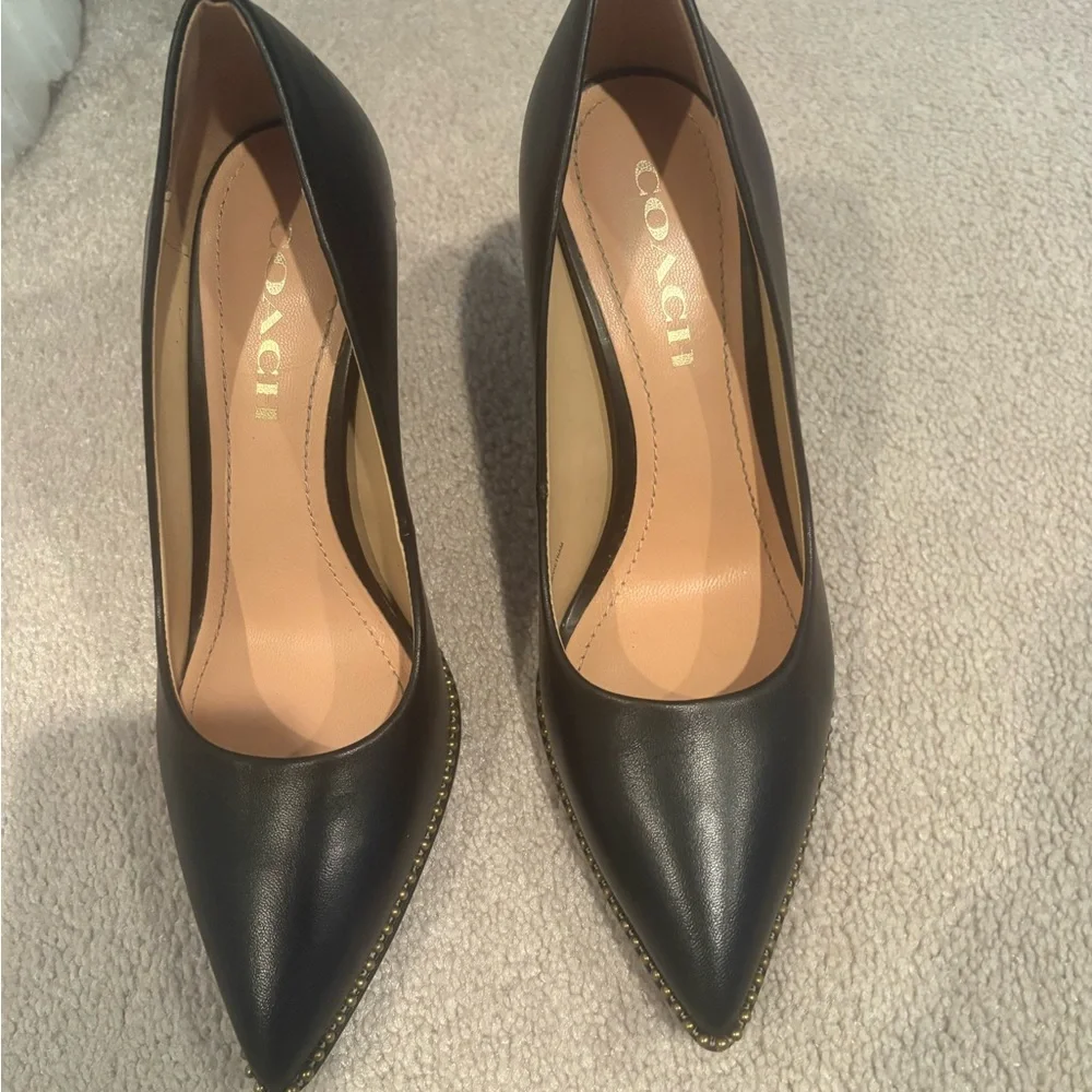 Coach Black Heels with Gold Trim - Picture 3 of 6